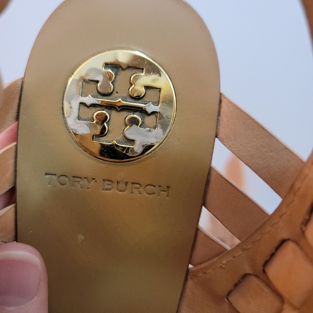 Tory Burch Tan Leather Wedge Sandal Size 7 - Picture 8 of 8